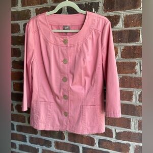 J. Jill Women’s Pink Jacket with large buttons and round neck. Size 14